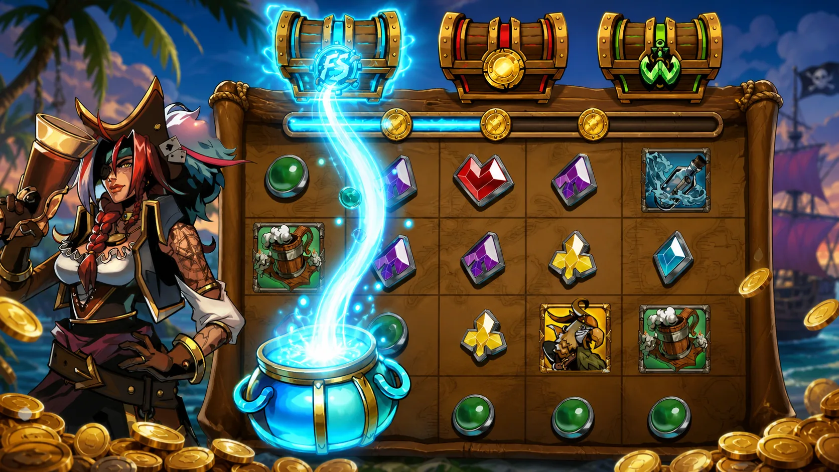 Right treasure chest showing progress close to activation