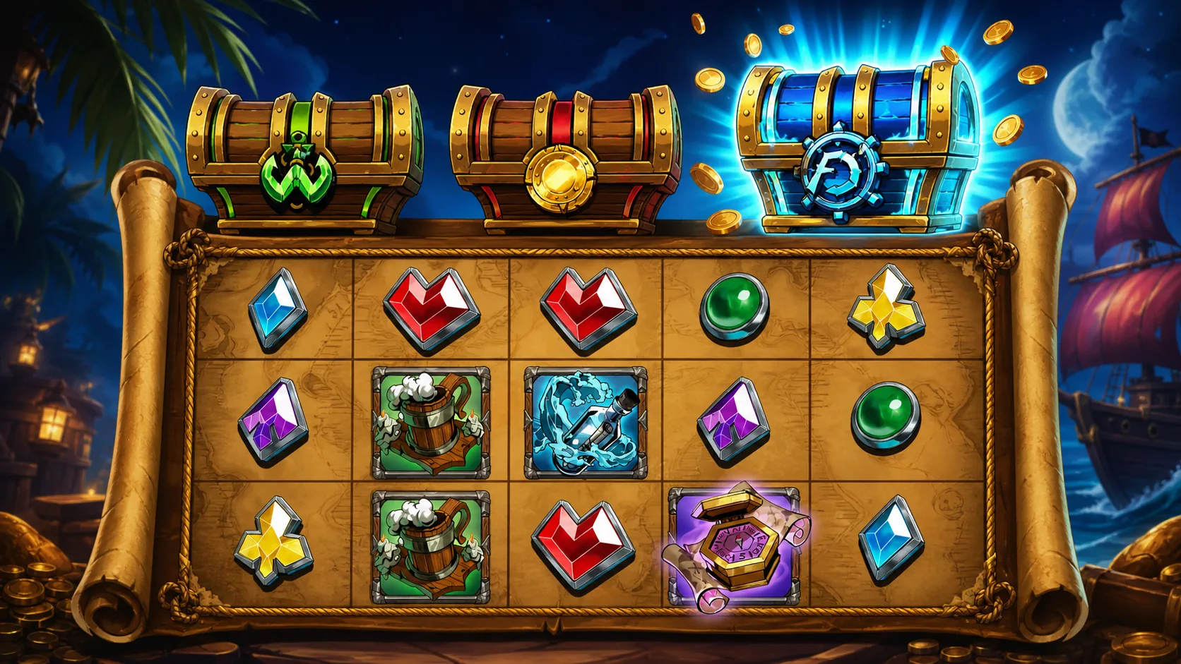 Treasure Cove free spins instruction screen