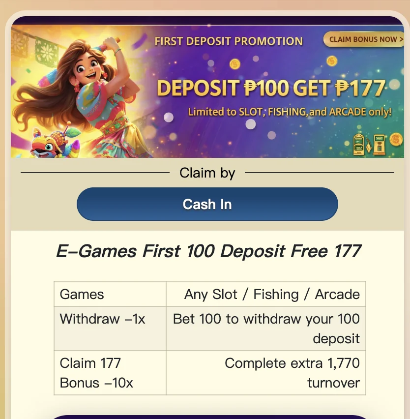 Deposit 100 get 177 first deposit promotion details