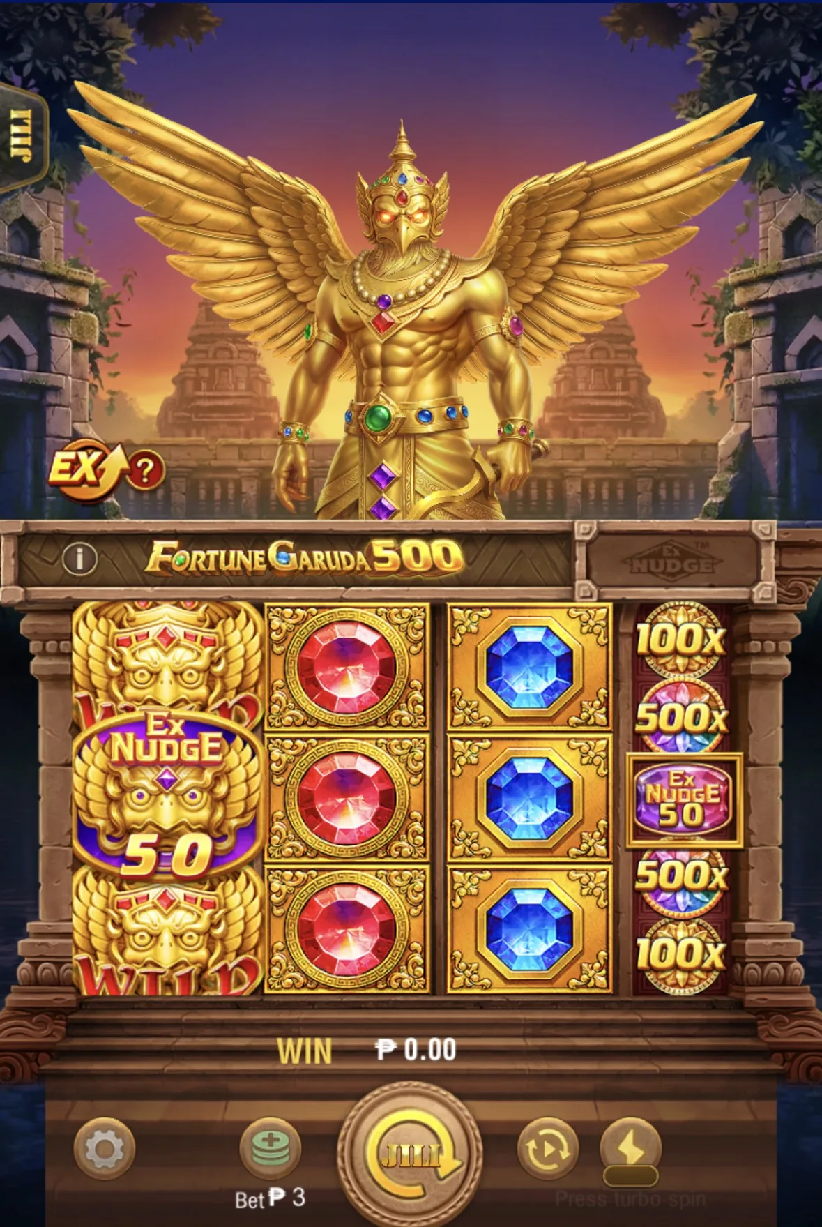 JILI Fortune Garuda 500 gameplay screen with special multiplier reel