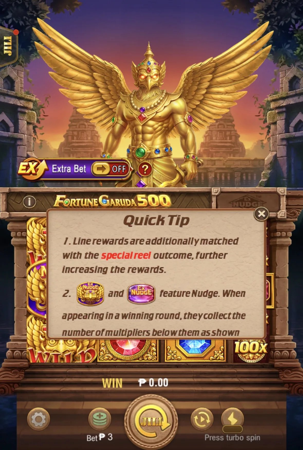 Fortune Garuda 500 quick tip explaining special reel outcomes