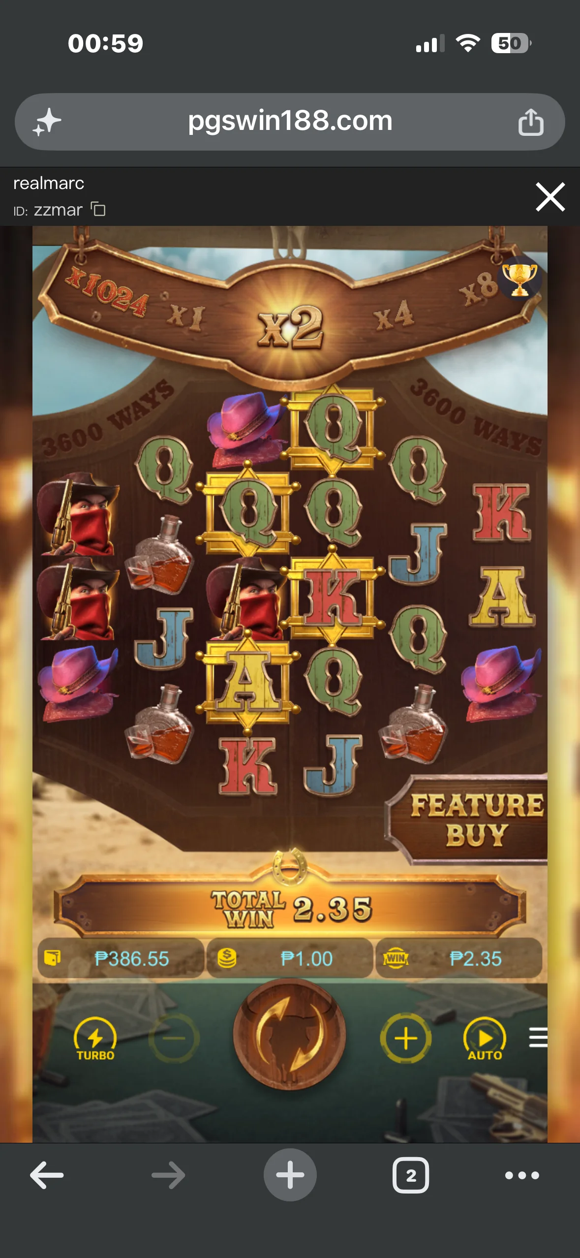 Wild Bounty Showdown test start showing balance 386.55
